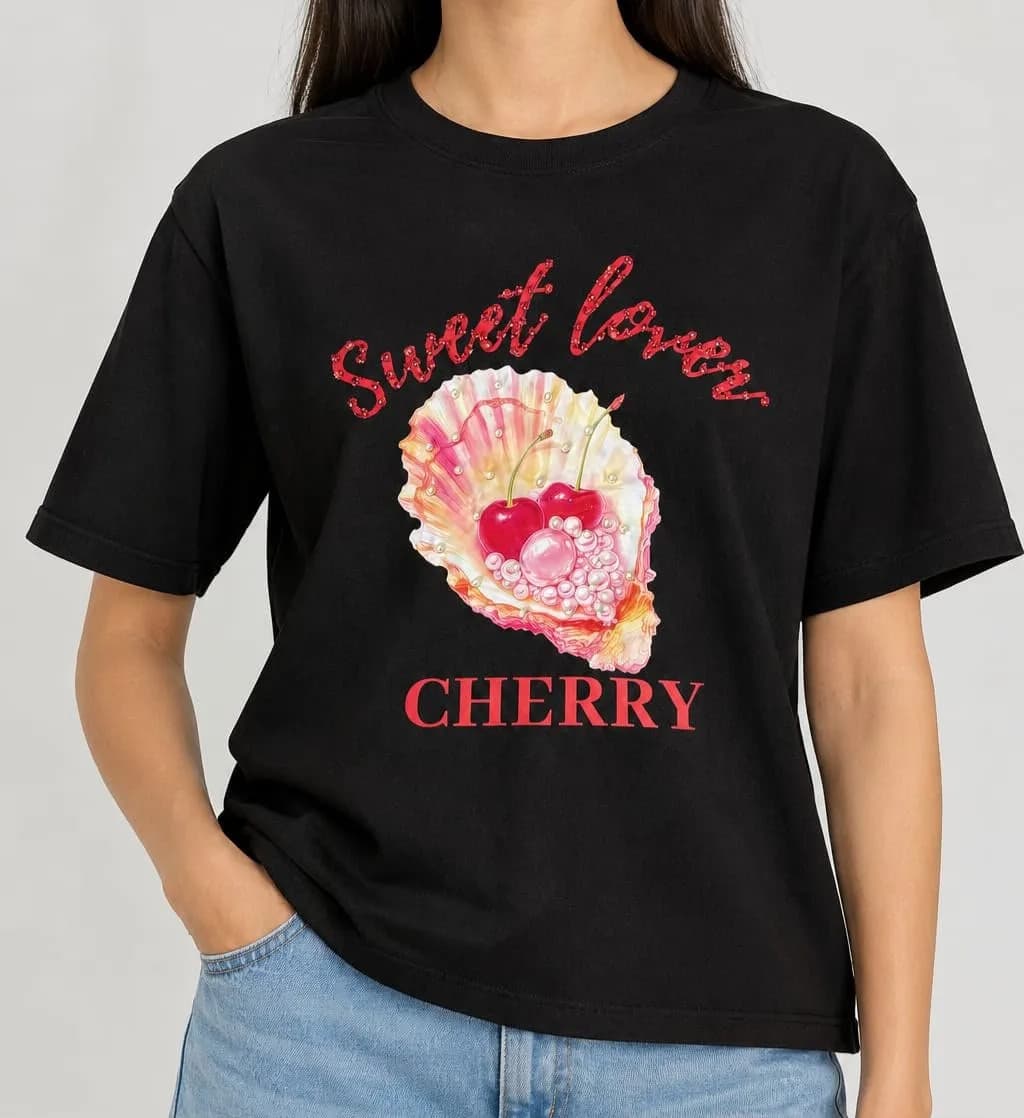Camiseta con Estampado y Pedreria